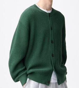 GU Lily Yarn Crew Neck Cardigan in Green